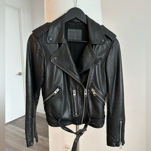 All Saints Black Leather Balfern Biker Jacket with Belt.